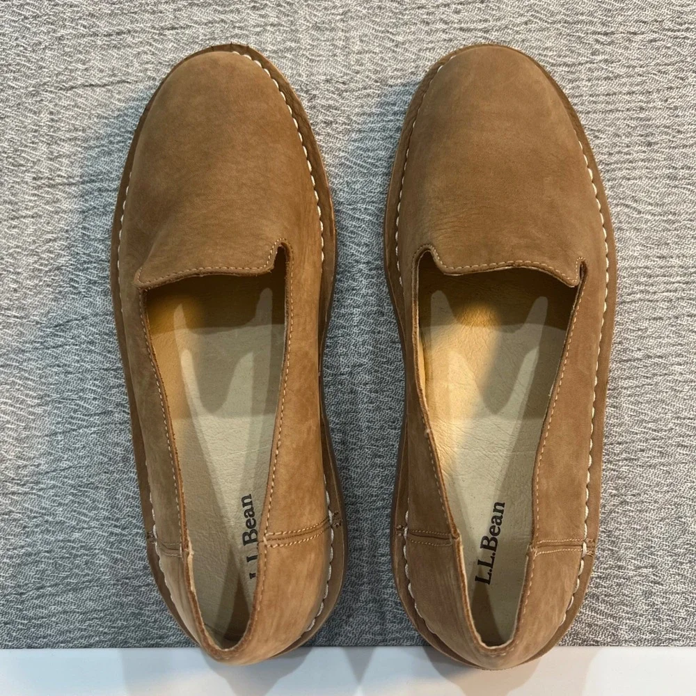 LL Bean Stonington Slip On Suede Loafer Shoes Womens 10 Brown Comfort Casual - Picture 2 of 10